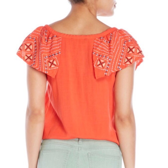 Embroidered Ruffle Keyhole Top - Picture 2 of 3